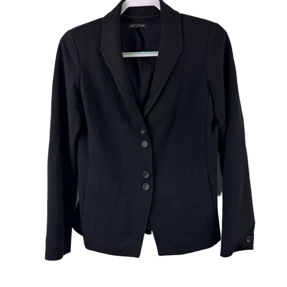 Eileen Fisher Black Knit Blazer Career Stretch Fitted